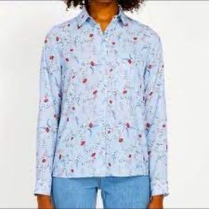 Frank And Oak Blue Floral Button-Down Long Sleeve Blouse Women’s Size S
